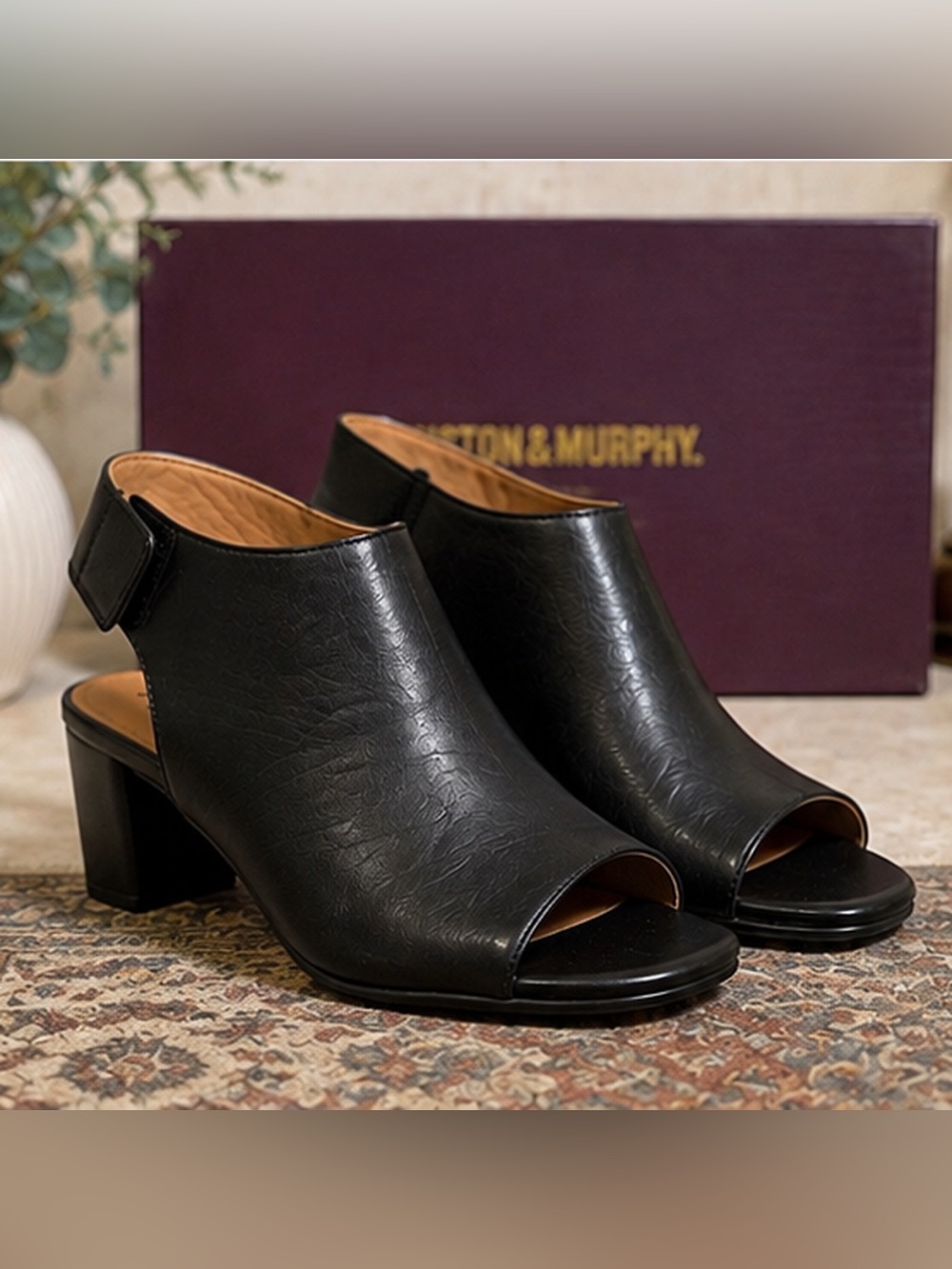 Price Drop 🌺 Johnston & Murphy Evelyn Black Glove Leather Open Toe Bootie 6M